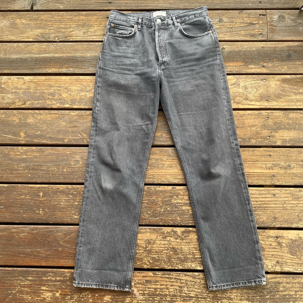 Agolde grey 90’s pinch high rise straight leg jeans 100% organic cotton
